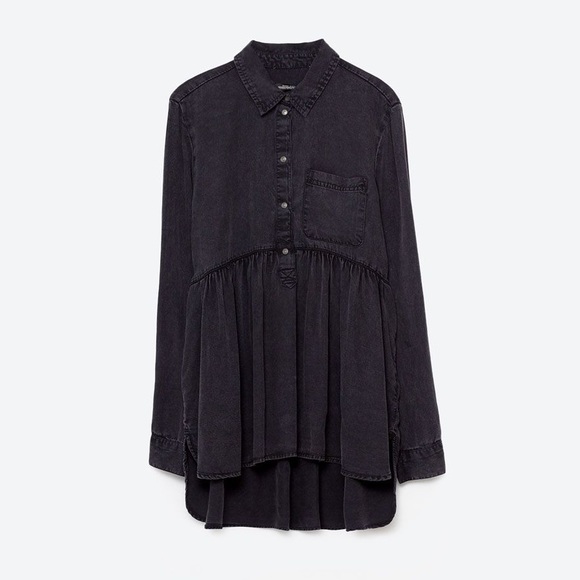 ZARA Premium Collection Denim Babydoll Shirt Blouse Top Blue Purple Gray S-M - Picture 1 of 5